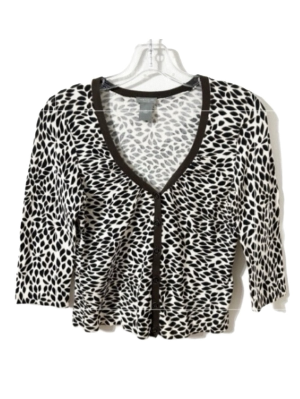 Ann Taylor Lightweight Brown Black and White Abstract Print Cardigan Sweater
